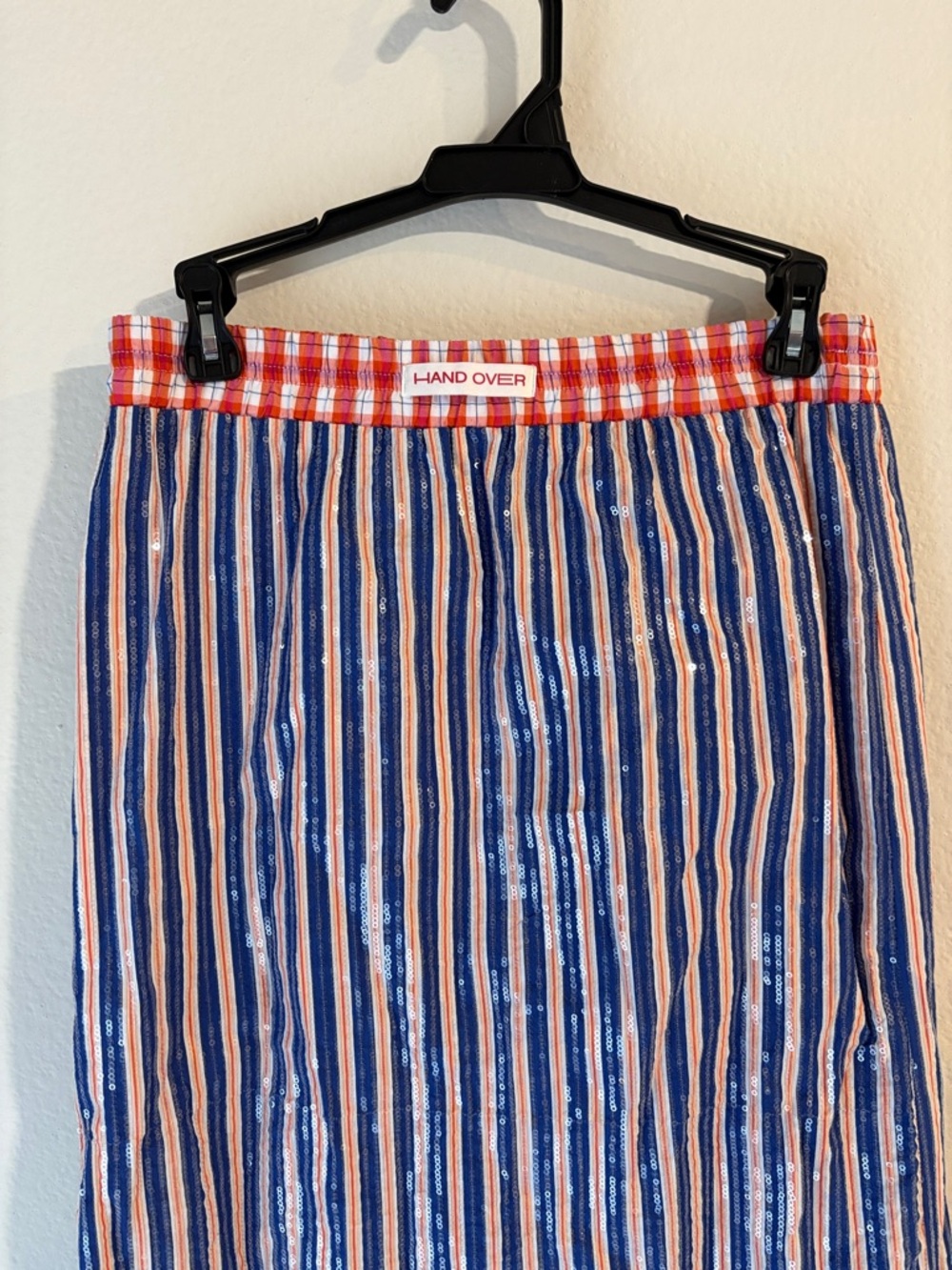 Hand Over Maxi skirt Blue and orange striped with sequins • 100% Cotton